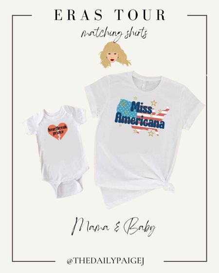 Have a recent baby or a heartbreak prince? I love these matching mommy and me shirts that are perfect for a Taylor Swift fan! It’s also a great Mother’s Day gift for a mom going to the Era’s  tour. 

Taylor Swift, Eras Tour, Matching shirts, mommy and me shirts, Mommy’s mini, Mother’s Day gifts, Taylor’s Version, Lover, Taylor Swift Eras Tour, Taylor Swift Concert Outfit

#LTKGiftGuide #LTKstyletip #LTKunder50