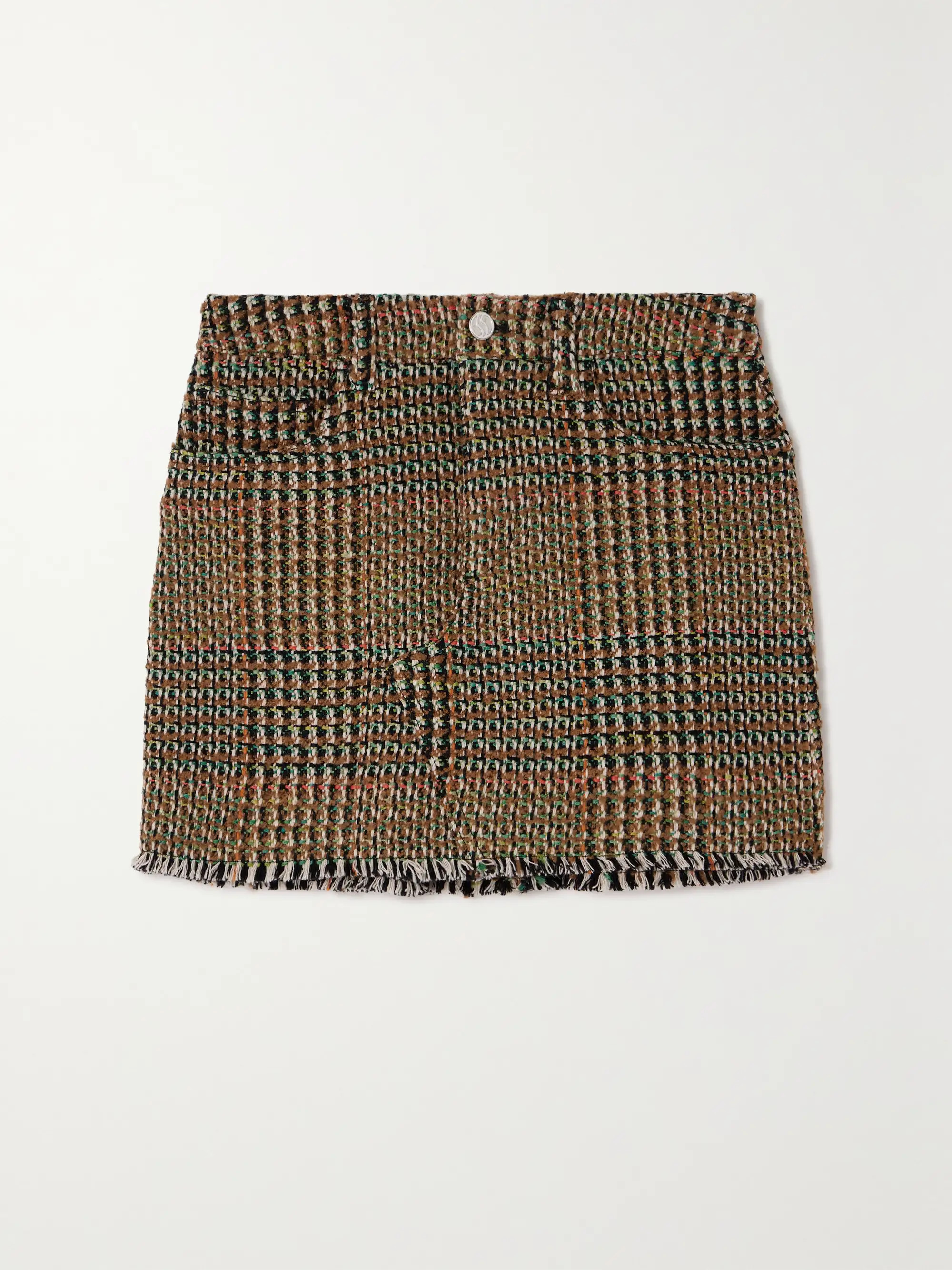 STELLA MCCARTNEY + NET SUSTAIN frayed checked wool-blend tweed mini skirt | NET-A-PORTER | NET-A-PORTER (UK & EU)