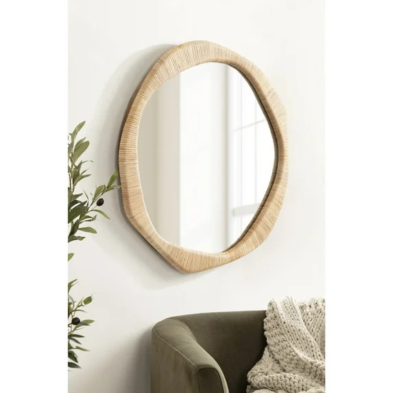 Kate and Laurel Rahfy Boho Irregular Round Rattan Mirror, 26 Inch Diameter, Natural Rattan, Decor... | Walmart (US)