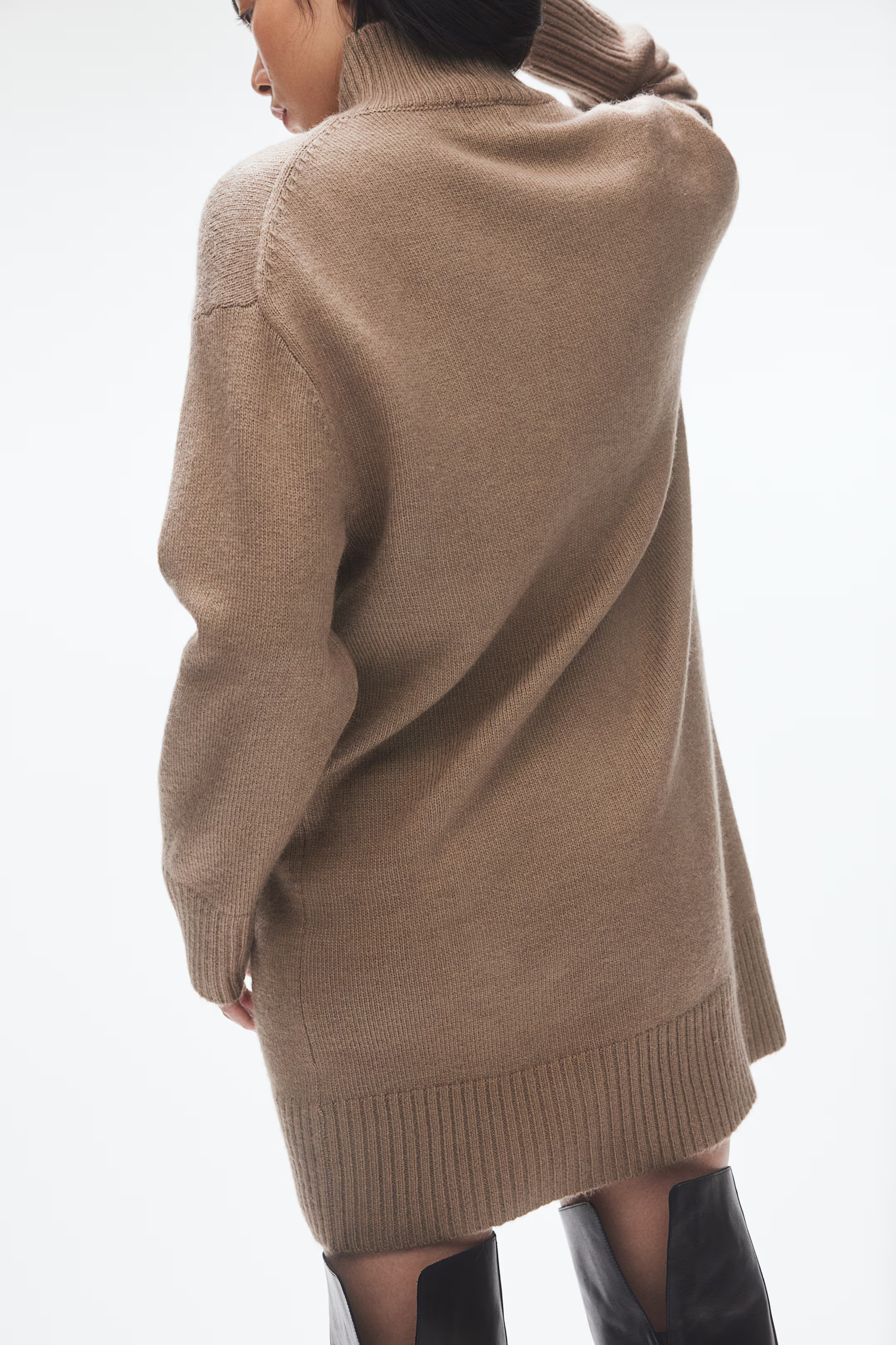 Knit Mock Turtleneck Dress - Dark beige - Ladies | H&M US | H&M (US + CA)