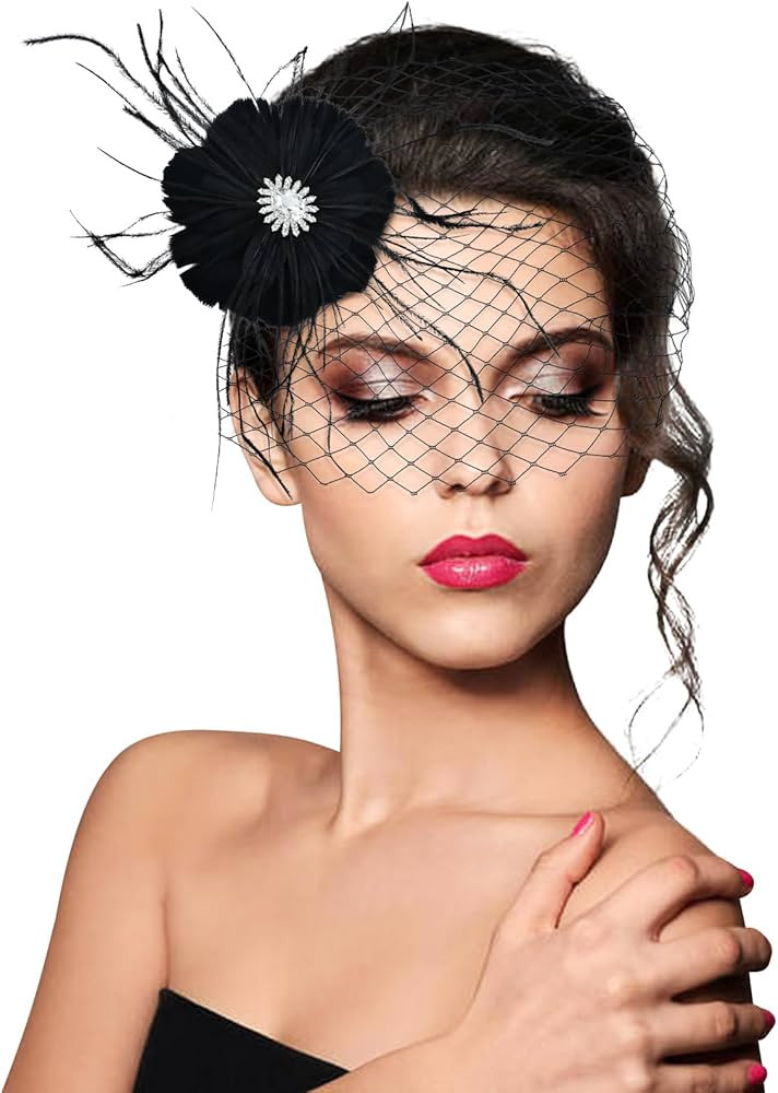 inSowni 1920s Flapper Accessories Black Feather Veil Fascinator with Hair Clip Tea Party Headpiec... | Amazon (US)