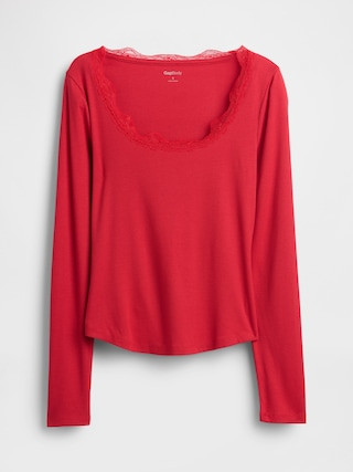 Mini Rib Lace-Trim PJ Top | Gap (US)