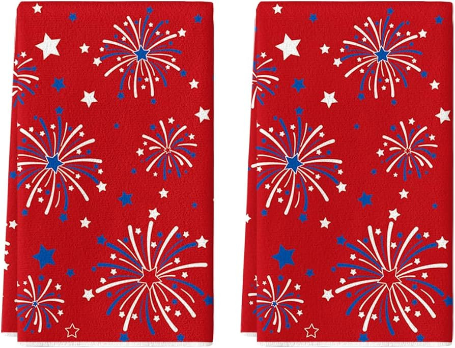 Artoid Mode Red Stars Firework America Patriotic 4th of July Kitchen Towels Dish Towels, 18x26 In... | Amazon (US)