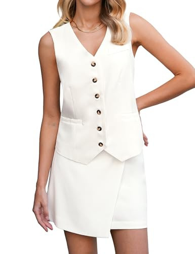 luvamia Cream White Suit Set for Women Skirt Suits 2 Piece Vest and Skirt 2 Piece Sets for Women Cream White Size Medium US Size 8 to 10 | Amazon (US)