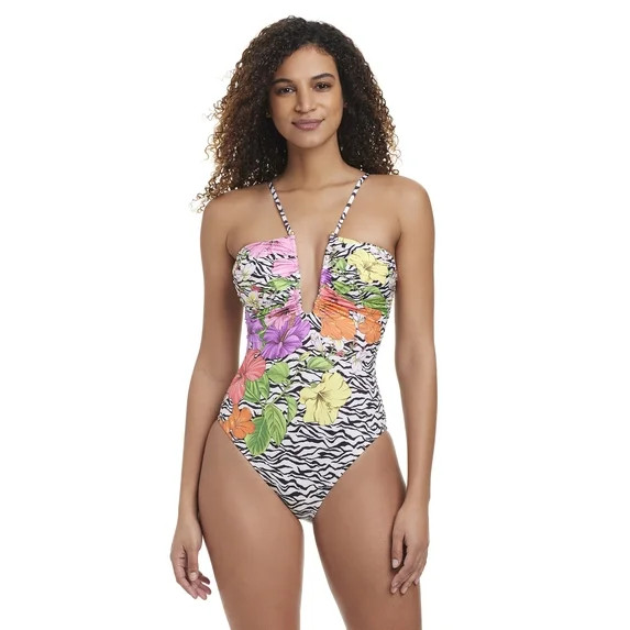 Jessica Simpson Women's Zebra Floral One Piece Swimwear, Sizes XS-2XL | Walmart (US)
