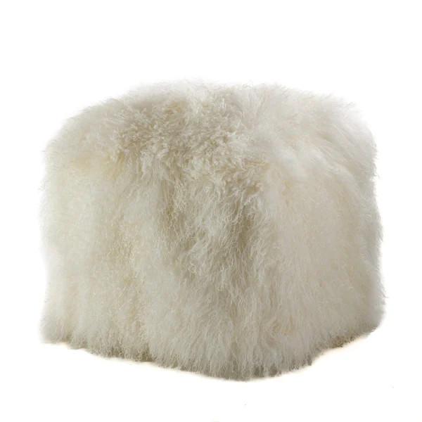 Mongolian Lamb Wool Pouf - Ivory | Bed Bath & Beyond
