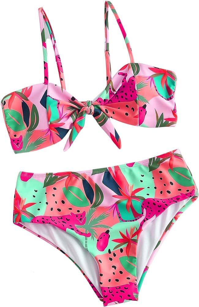 SweatyRocks Women's High Waisted Solid Bikini Sets Two Piece Crop Top Swimsuits | Amazon (US)
