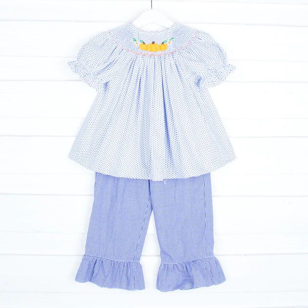 Pumpkin Patch Smocked Pant Set Navy Dot & Gingham | Classic Whimsy
