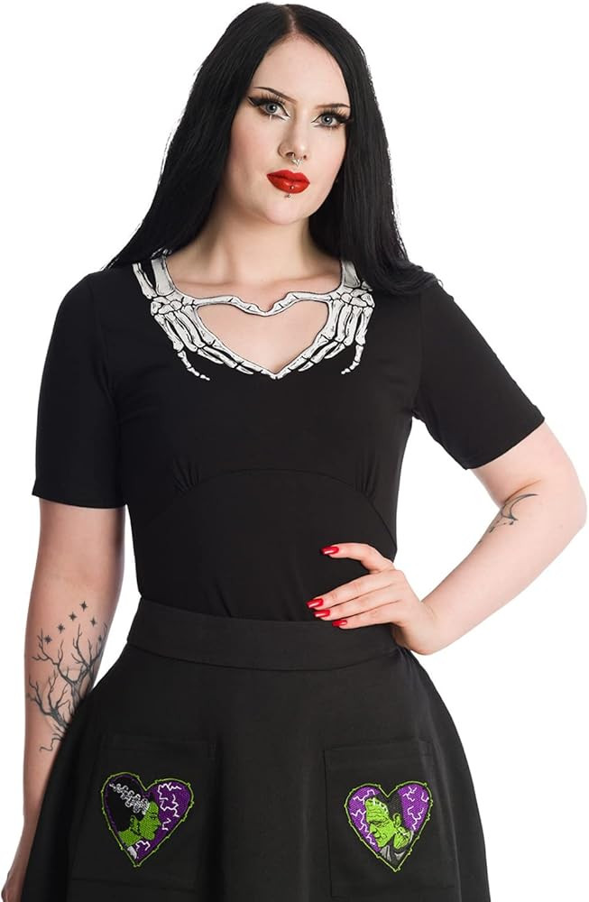 Banned Skeleton Heart T-Shirt Cut-Out Underbust Gothic Alternative Keyhole | Amazon (US)