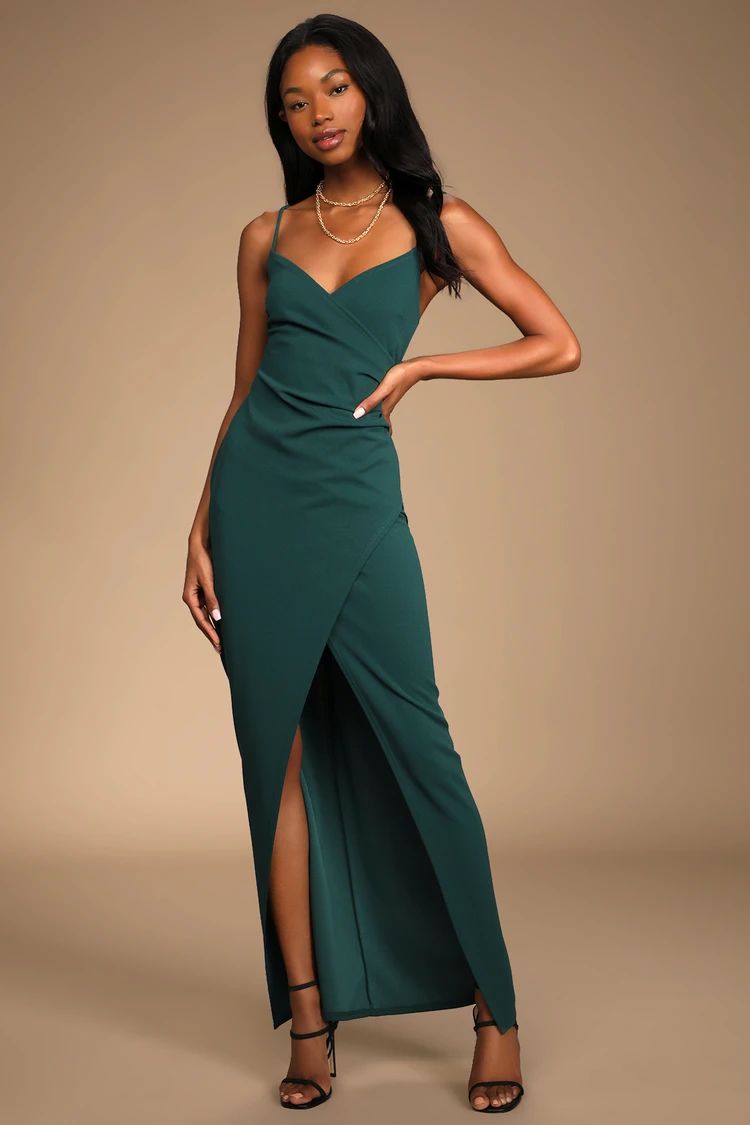Sweetest Admirer Emerald Green Ruched Surplice Maxi Dress | Lulus (US)