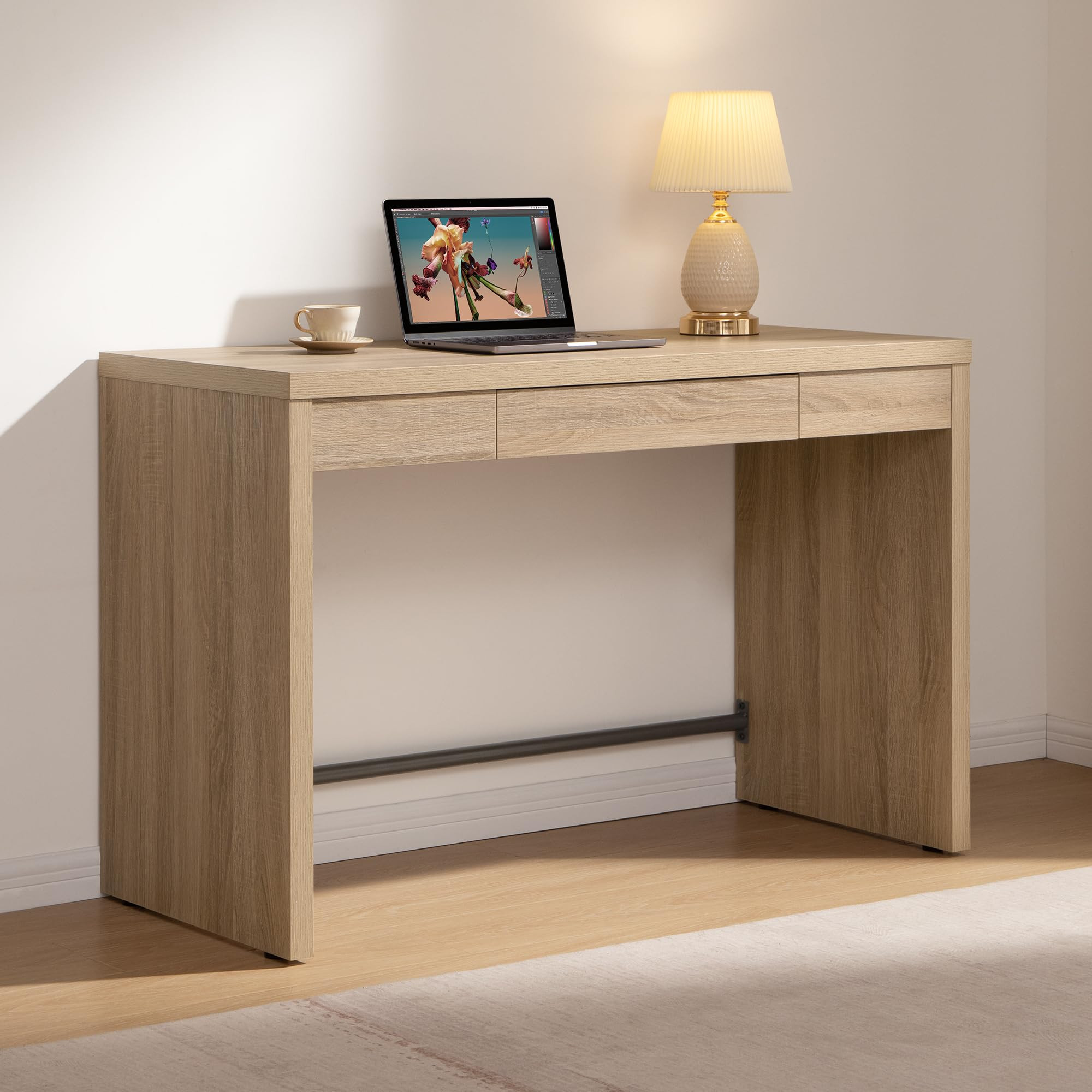 SICOTAS Computer Desk Writing Table - 47-Inch Wooden Study Desk for Bedroom, Farmhouse Home Office Desk with Drawer, Boho Makeup Vanity Table for Dormitory (Reclaimed Light Oak, 1 Piece) | Amazon (US)