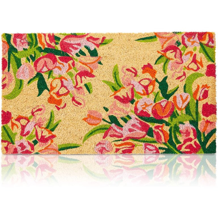 Juvale Natural Spring Welcome Coir Floral Doormat with Pink Flowers, 17 x 30 Inches, Ideal for Do... | Walmart (US)