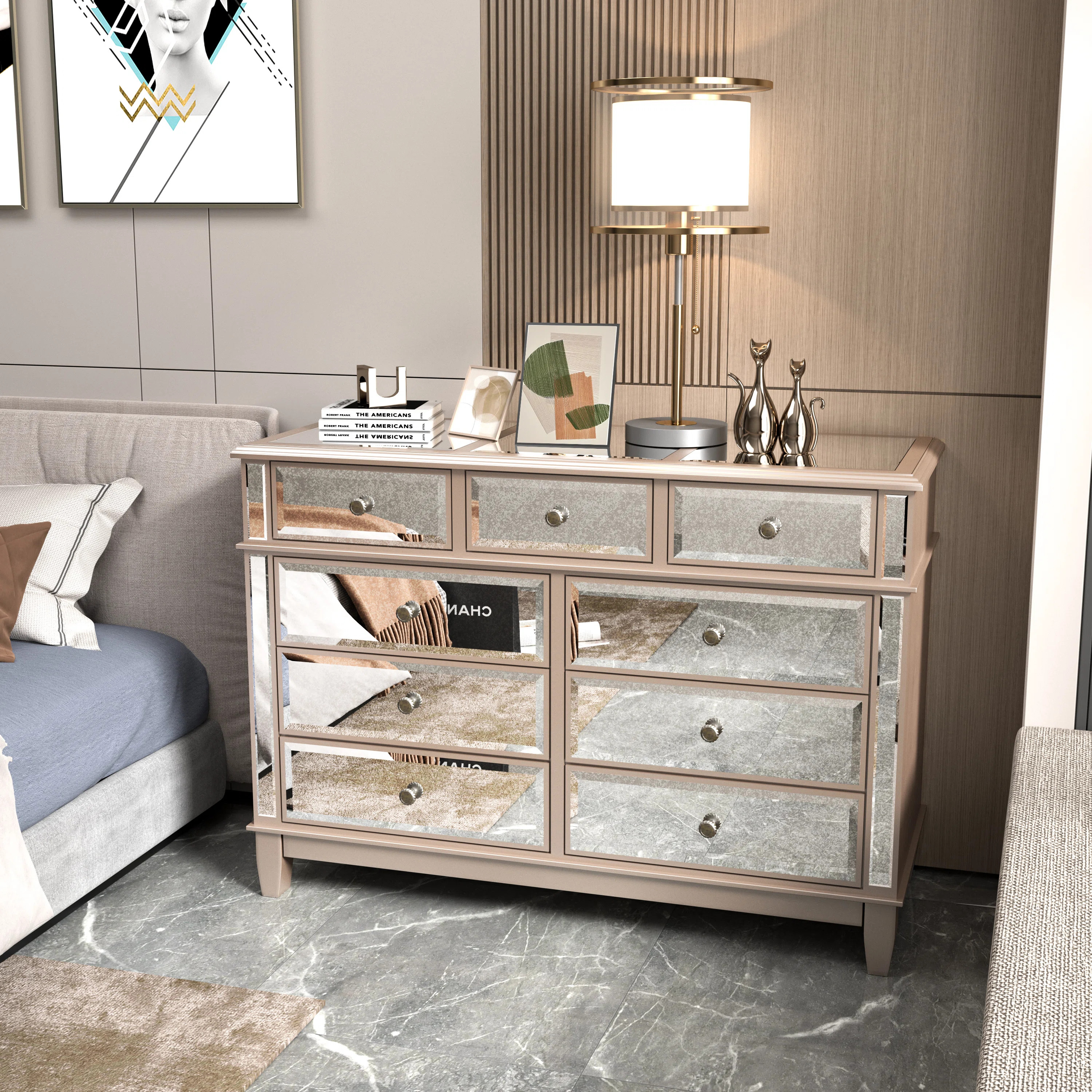 Dalesha 9-Drawer 51.3" W Mirrored Dresser | Wayfair North America