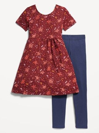 Fit &amp; Flare Jersey Dress and Leggings Set for Girls | Old Navy (US)