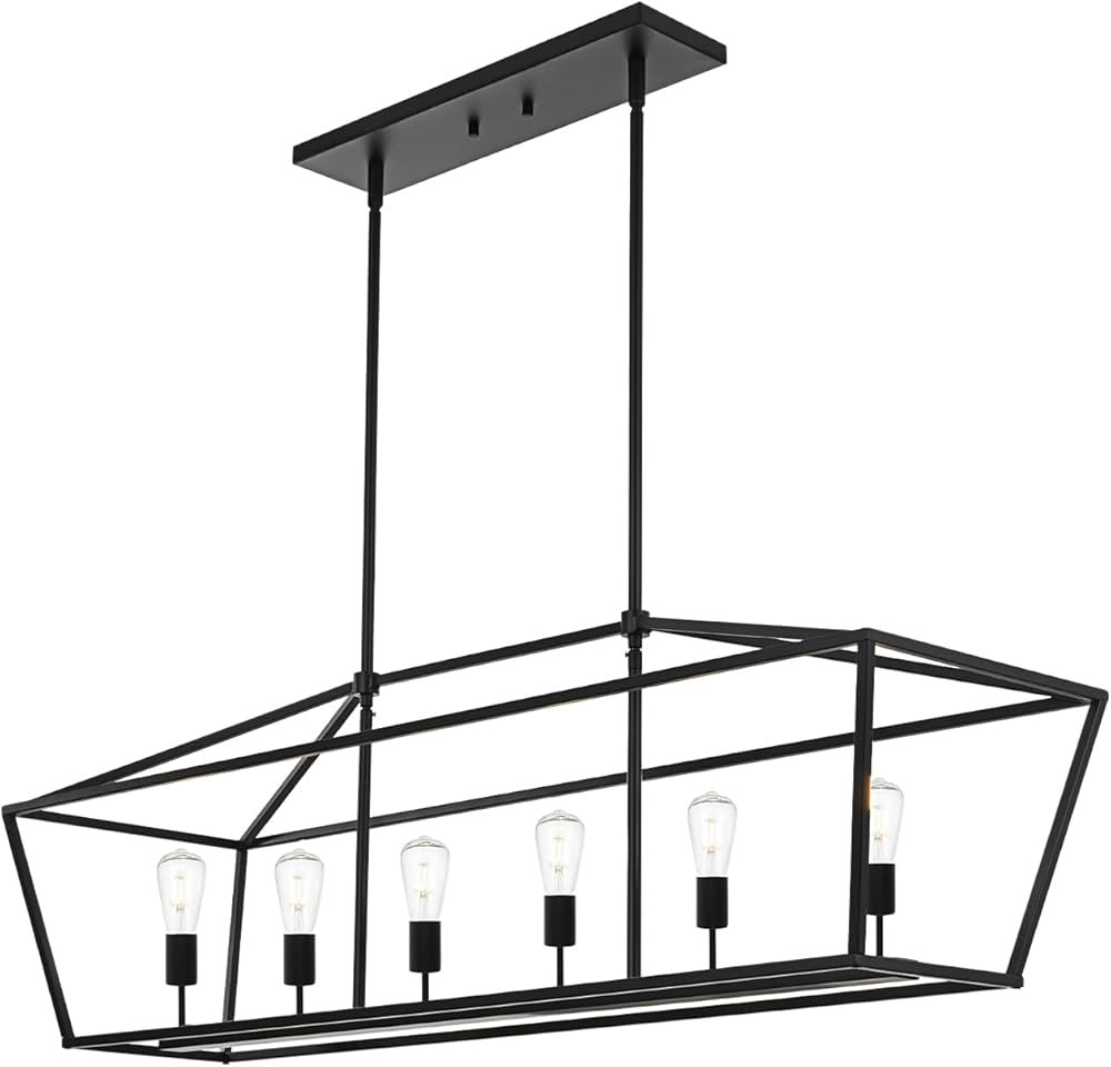 BONLICHT 6-Light Linear Farmhouse Chandelier in Matte Black Finish Industrial Kitchen Island Pend... | Amazon (US)