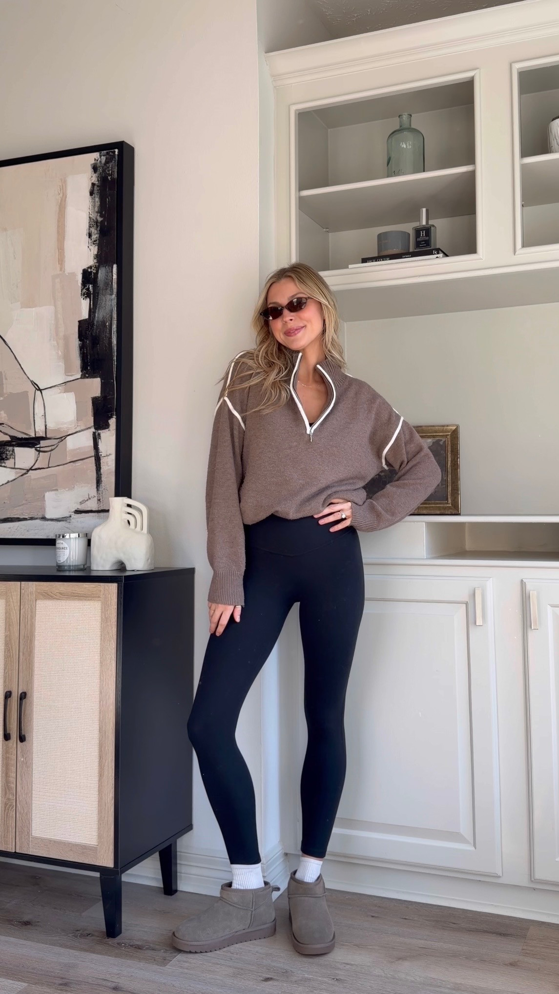 Love this comfy outfit, perfect for a chill day at home! Wearing M in quarter zip + nursing bra. S in leggings.  

 #LTKootd #LTKActive