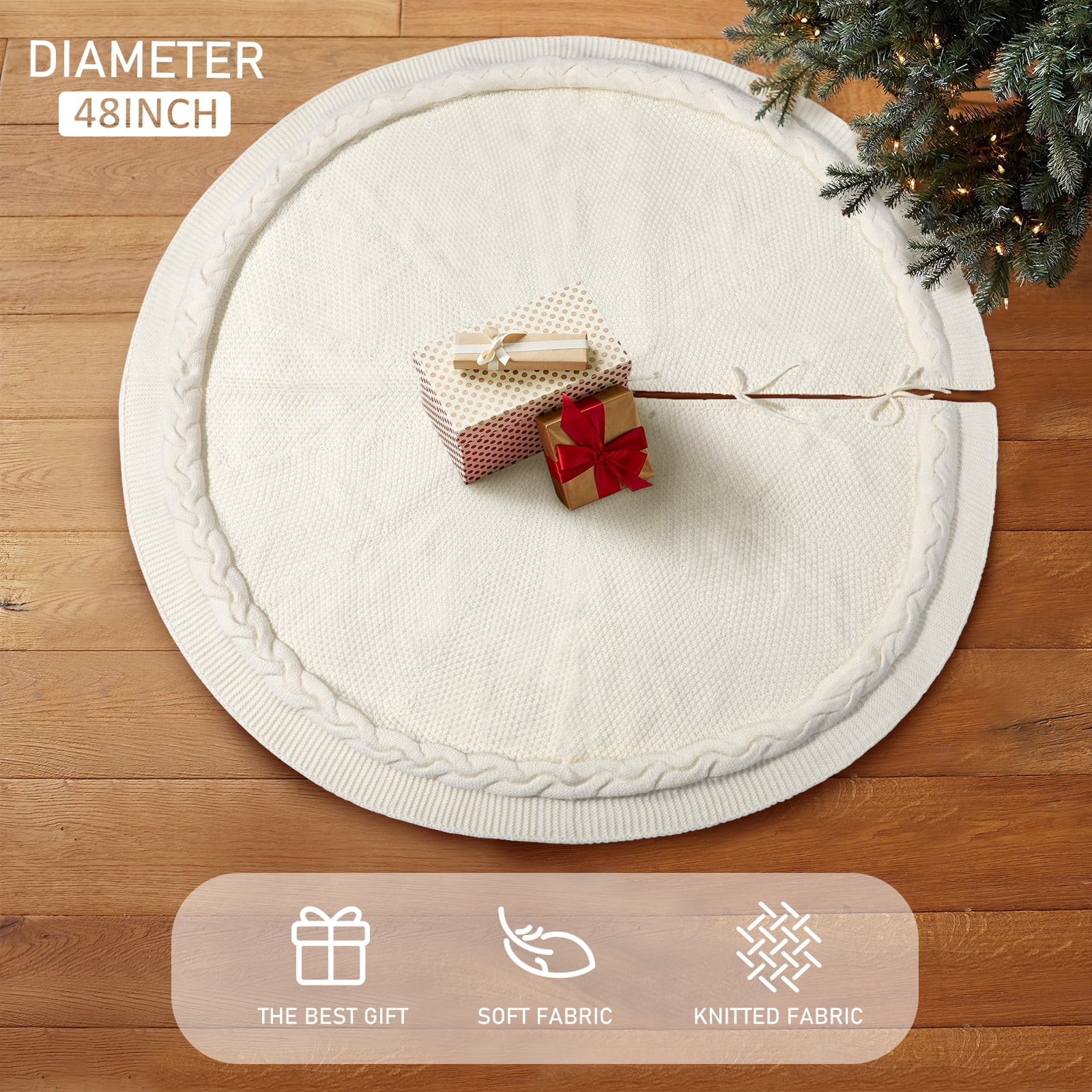 Ayieyill Christmas Tree Skirt, 48 inches White Tree Skirt Luxury Cable Knit Knitted Thick Rustic ... | Walmart (US)