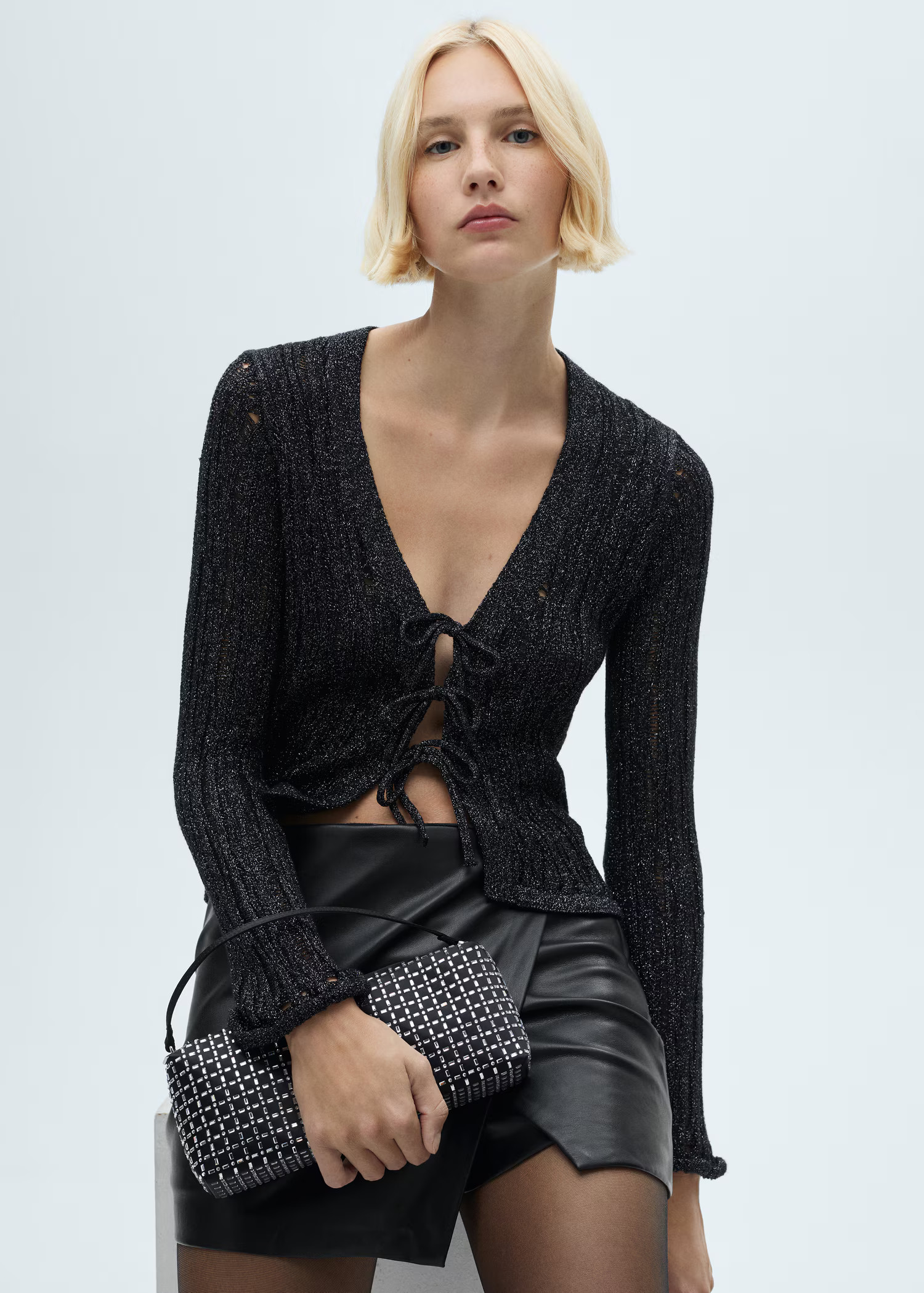 Lurex cardigan with bows - Women | MANGO United Kingdom | MANGO (UK)