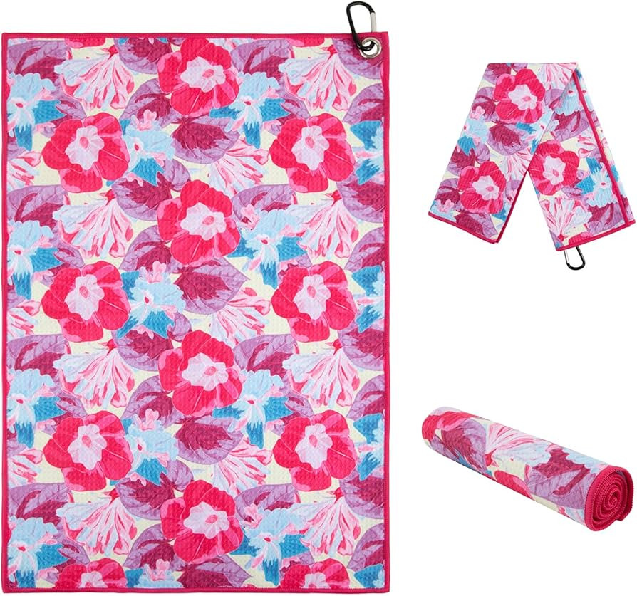 AJFHKJ Golf Towel Pink Flowers Womens Golf Towel Microfiber Waffle Golf Towels for Golf Bags with... | Amazon (US)