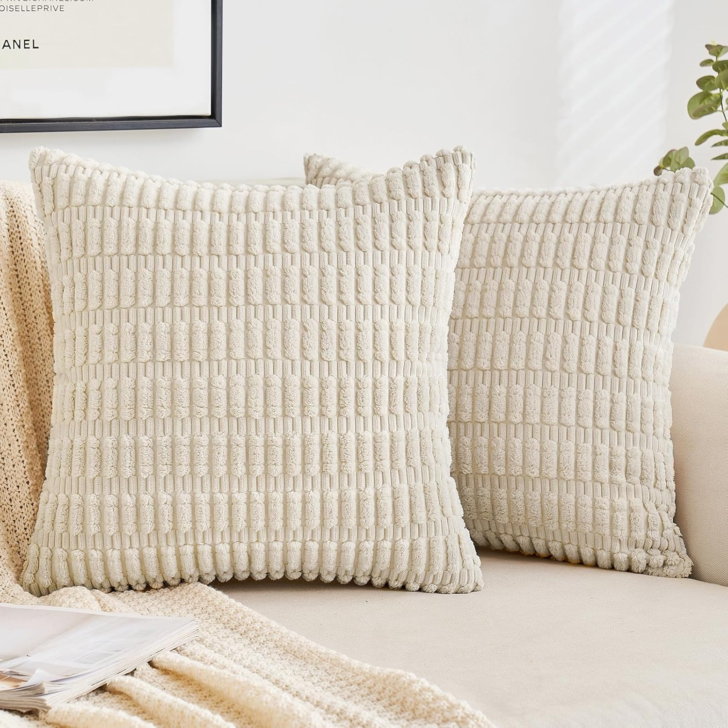 EMEMA Corduroy Decorative Throw Pillow Covers 16x16 Inch Soft Striped Corduroy Square Cushion Cas... | Amazon (US)