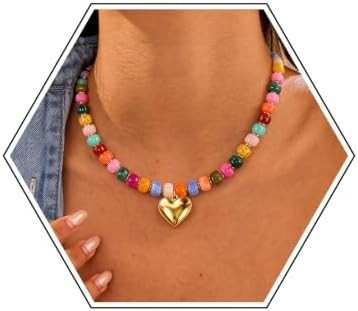 Chunky Beaded Necklace for Women,Statement Heart Choker Necklace | Amazon (US)