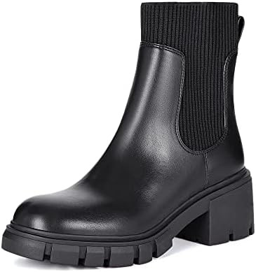 Athlefit Women's Chelsea Boots Fashion Slip on Platform Ankle Boots Lug Sole Chunky Booties | Amazon (US)