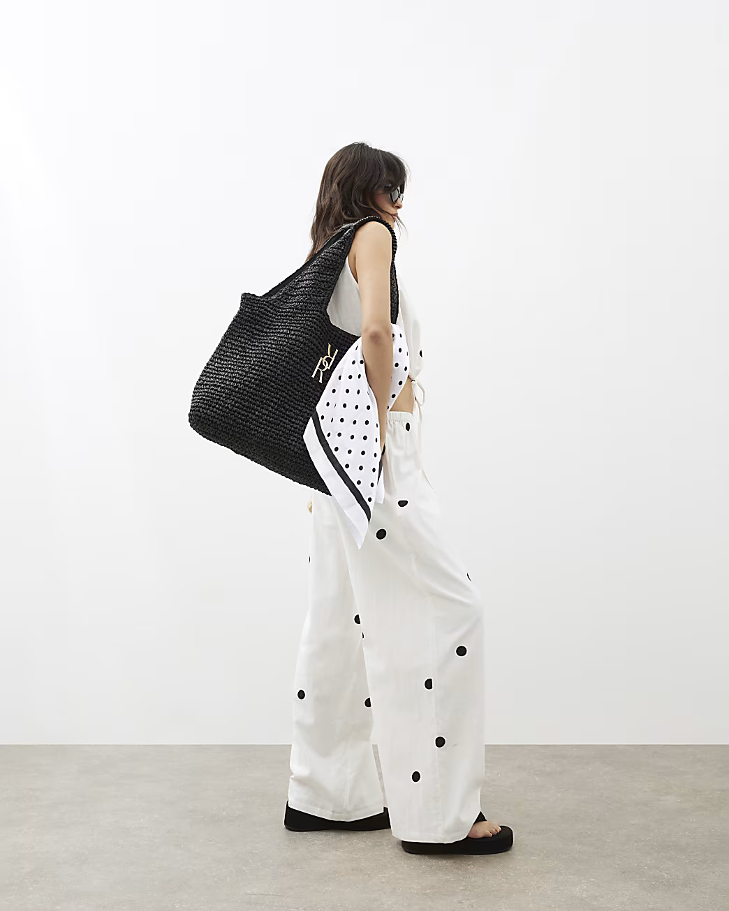 Cream Polka Dot Wide Leg Trousers | River Island UK & IE