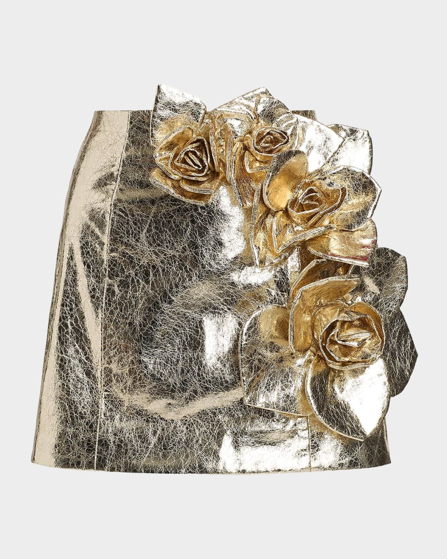 Aksel Metallic Faux Leather Mini Skirt | Neiman Marcus