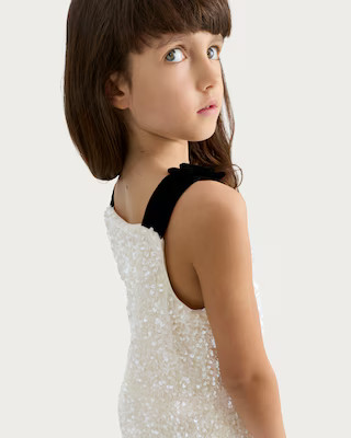 F&F Girls Velvet Strap Sequin Dress in Cream | Tesco F&F
