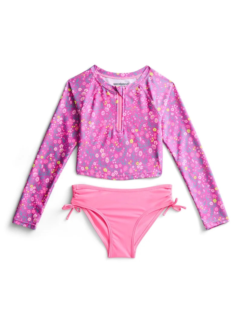 Weekend Academy Girls Long Sleeve Rash Guard and Bottoms Swim Set, 2-Piece, Sizes 4-16 | Walmart (US)