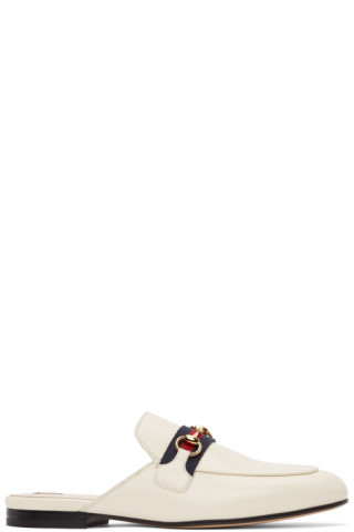 White Leather Princetown Slippers | SSENSE