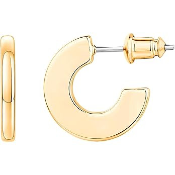 PAVOI 14K Gold Plated Hoop Earrings For Women | 4mm Flat Infinity Gold Hoops Women Earrings | Gol... | Amazon (US)