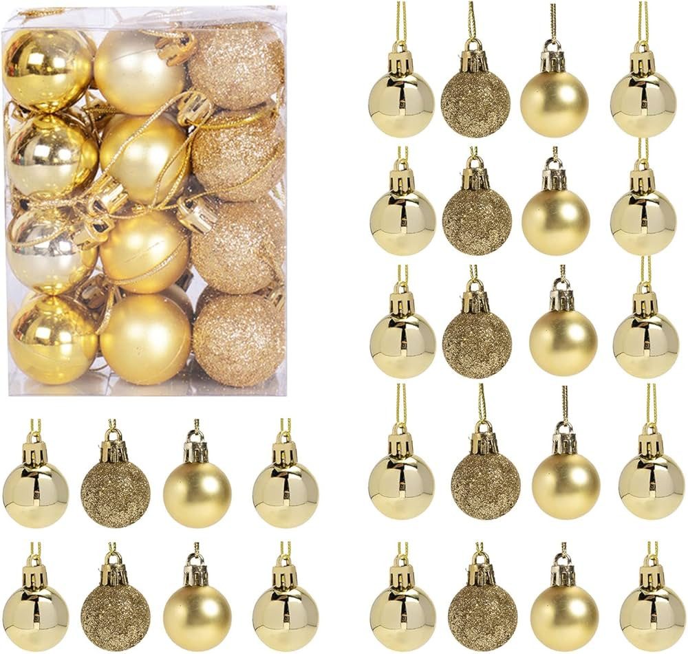 GOOTRADES Set of 24 Mini Shatterproof Christmas Balls Tree Ornaments Party Decoration, 3cm/1.18''... | Amazon (US)