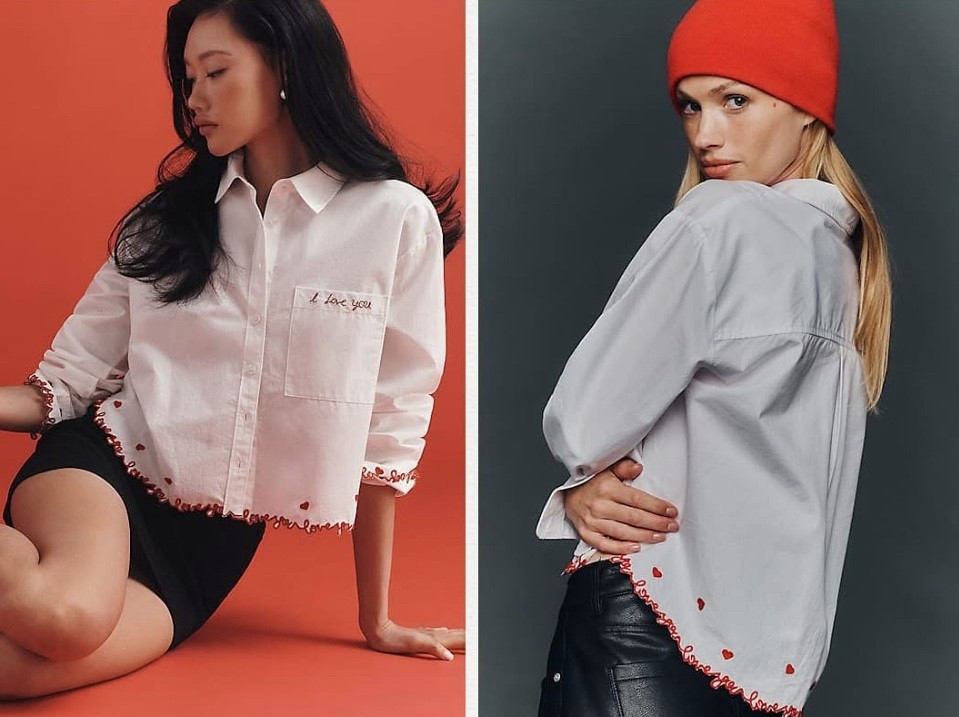 A cute blouse for Valentine’s Day.
Maeve Cropped Buttondown Shirt