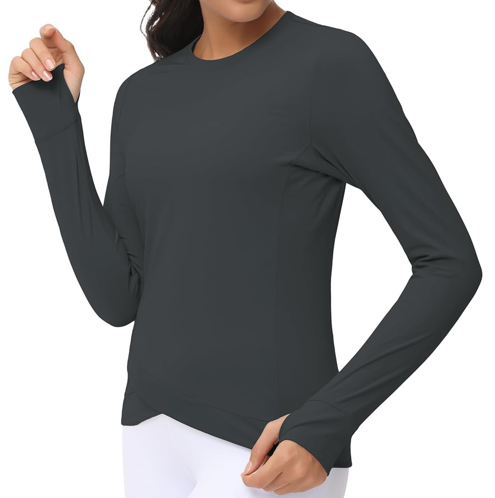 Women's Long Sleeve Compression Shirts Workout Tops Cross Hem Athletic Running Yoga T-Shirts with... | Amazon (US)