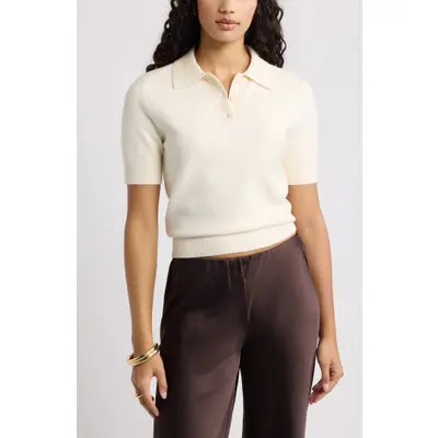 Open Edit Short Sleeve Polo Sweater in Ivory Dove at Nordstrom, Size Medium | Nordstrom