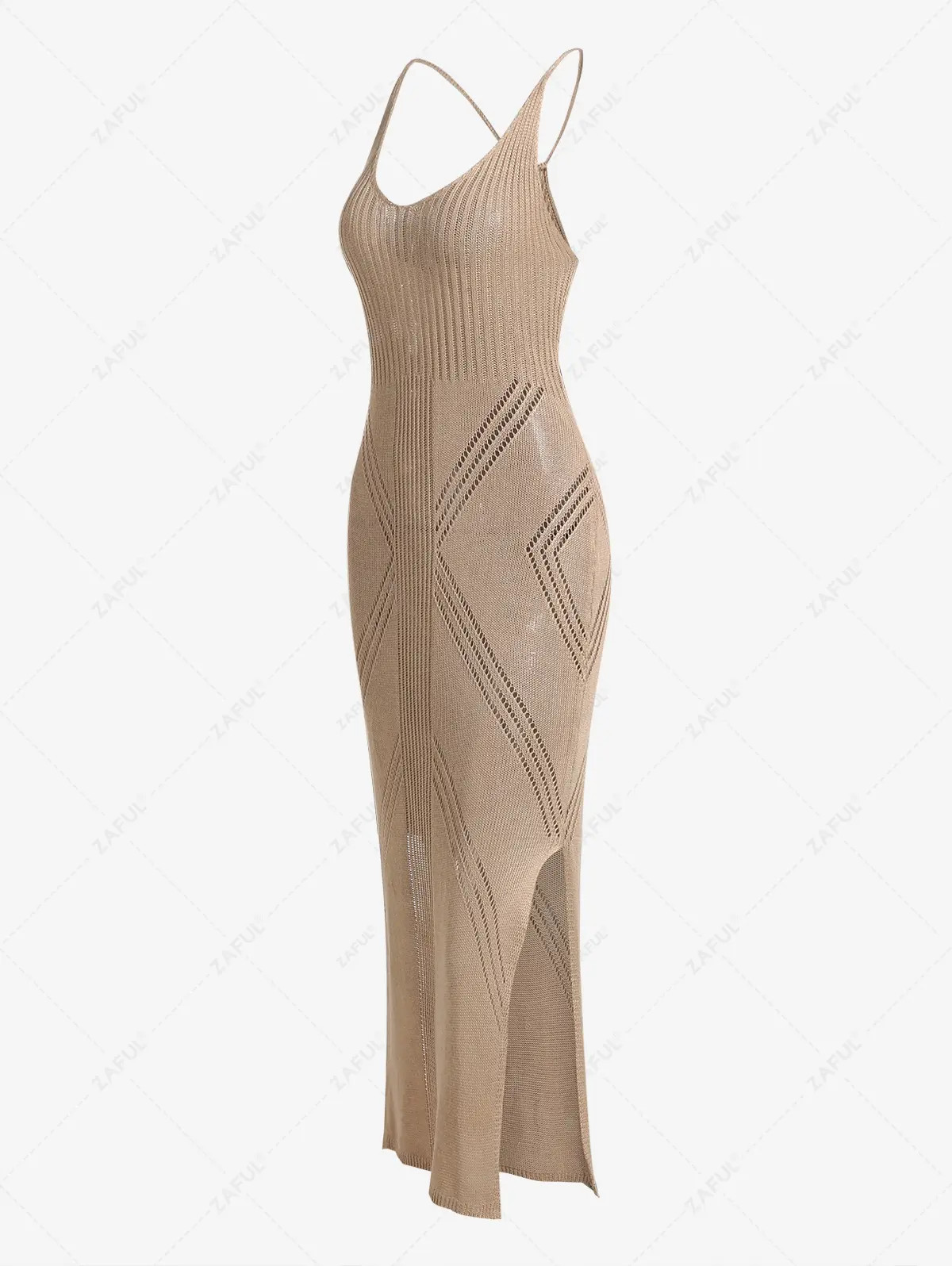 Y-back Crochet Knit Side Thigh Split Cami Cover Up Beach Vegas Dress | ZAFUL (Global)