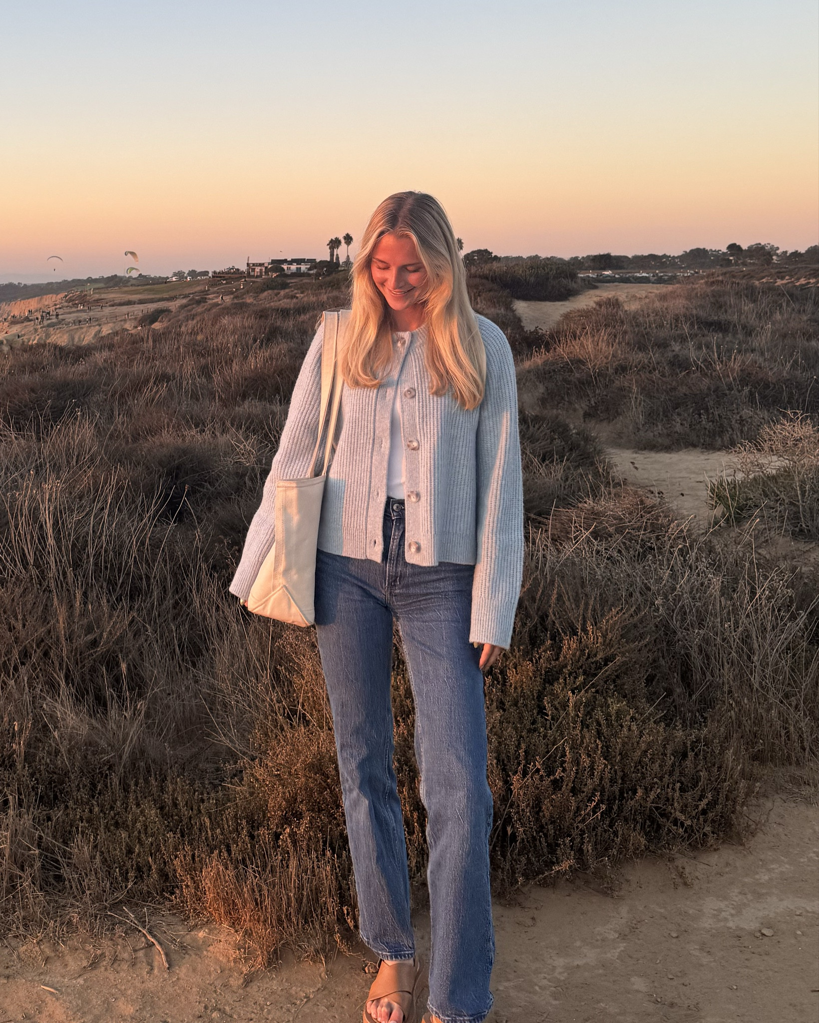 My most asked about article of clothing is these jeans!!! They’re the Abercrombie High Rise 90s Relaxed Jean in color “dark”. Wearing size 24! 

Sweater is the Abercrombie “Crew Cardigan. The color I’m wearing is sold out but they have another cute blue color still in stock! 