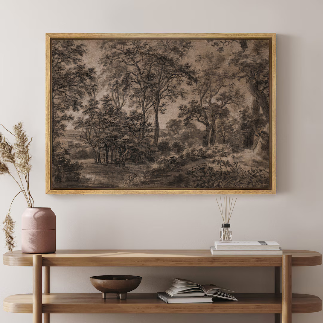 Framed Canvas Wall Art Abstract Oak Tree Sketch Forest Print Neutral Vintage Artwork Minimalist M... | Etsy (US)