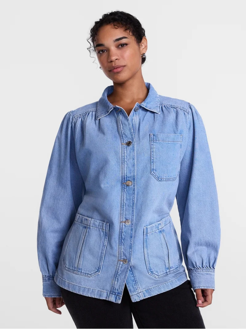 Scenario Women's and Women's Plus Chore Jacket with Long Puff Sleeves, Sizes XS-4X | Walmart (US)