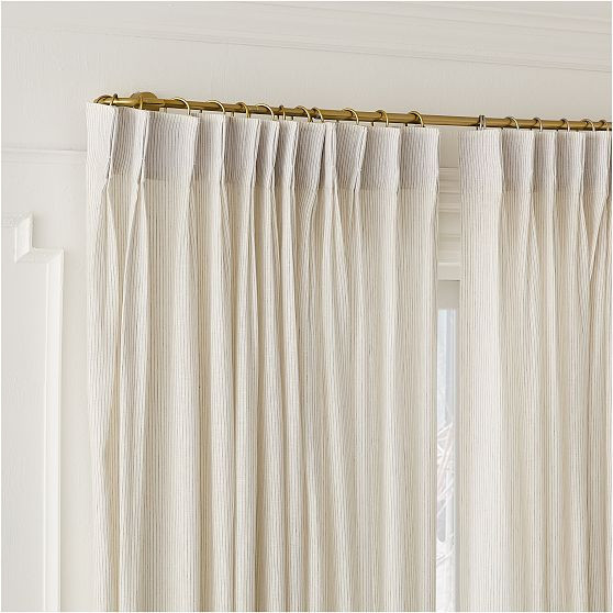 European Linen Curtain With Pleats, 48x108, Charcoal Pinstripe | West Elm (US)