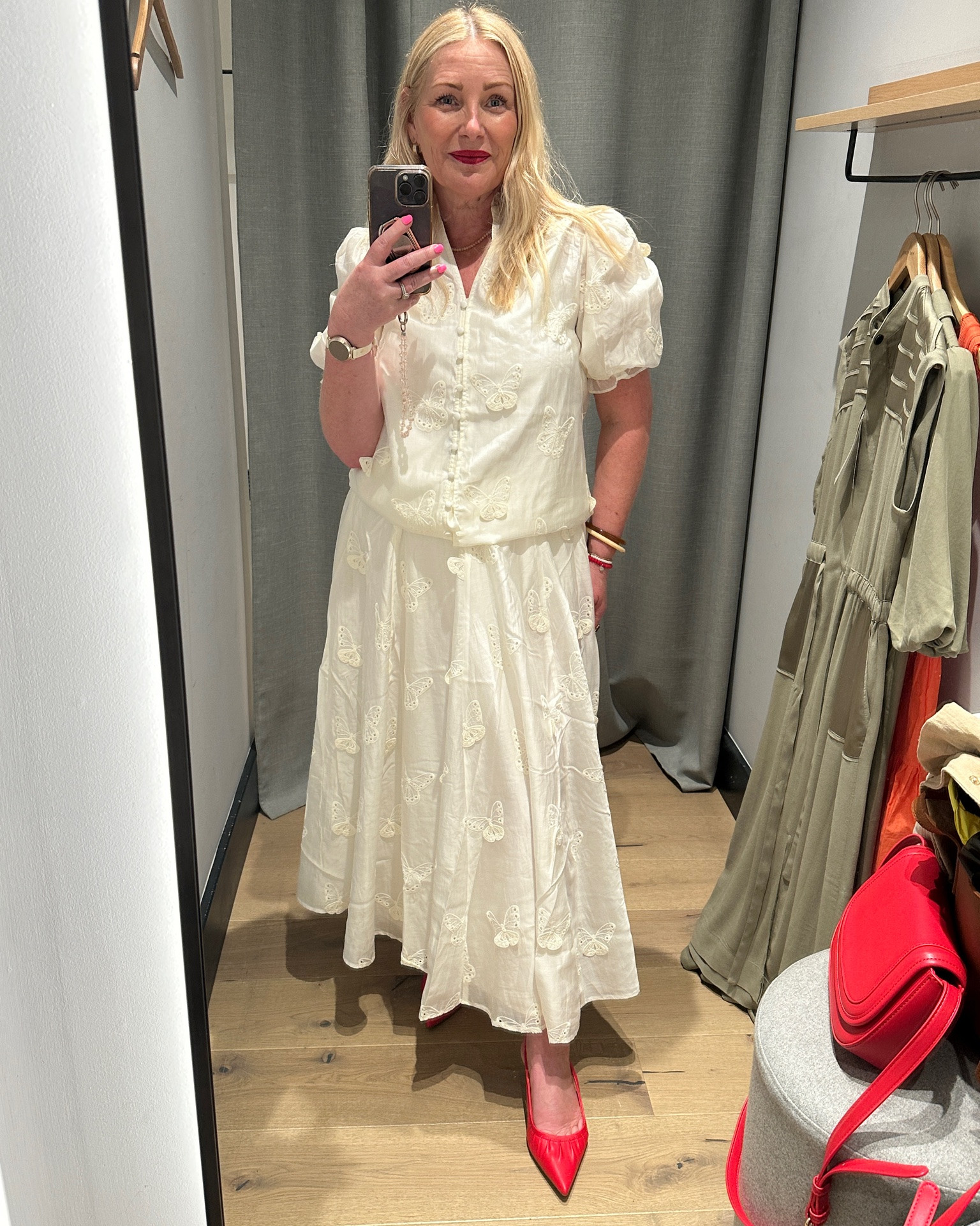 Popped into Mint Velvet and had to try on this beautiful White Embroidered Butterfly Detail Midi Skirt and White Butterfly Detail Blouse, so pretty, perfect for a special occasion, the butterfly detail is just lovely

#LTKuk #LTKsummer #LTKwedding