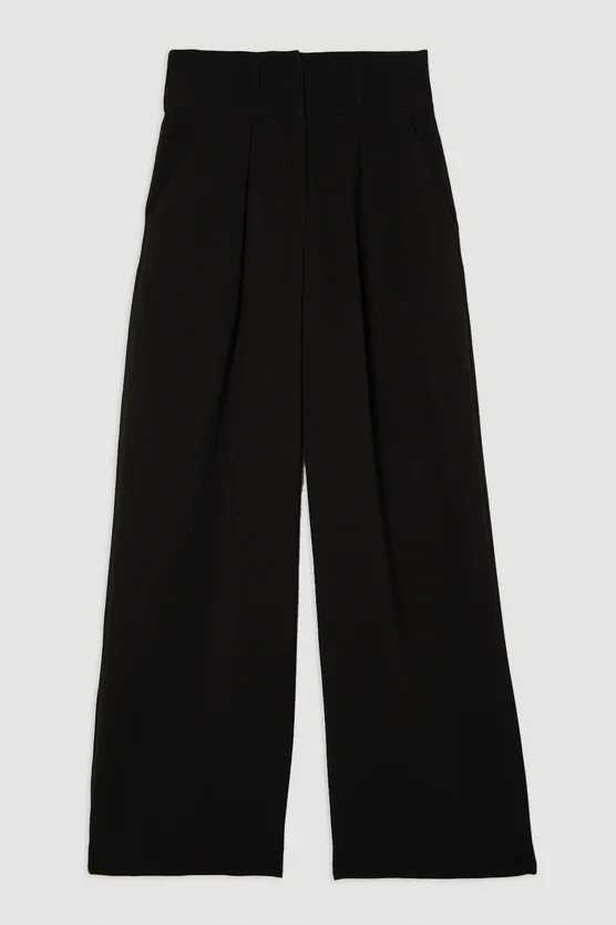 Compact Stretch Essential Tailored High Waist Wide Leg Trouser | Karen Millen UK + IE + DE + NL