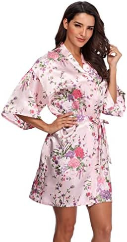 Women's Floral Bride Bridesmaids Robe Satin Wedding Kimono Bridal Dressing Gown Sleepwear | Amazon (US)
