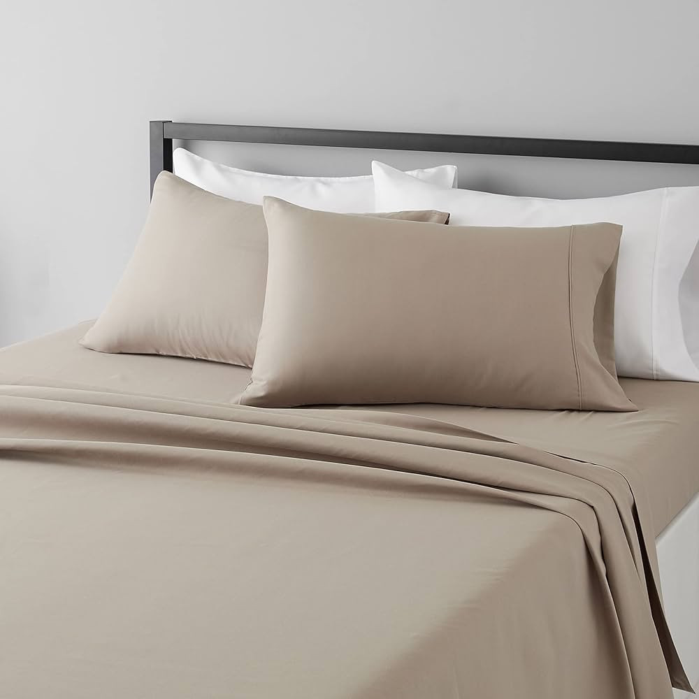 Amazon Basics 4 Piece Deluxe Microfiber Bed Sheets, King Size, Taupe, Solid | Amazon (US)