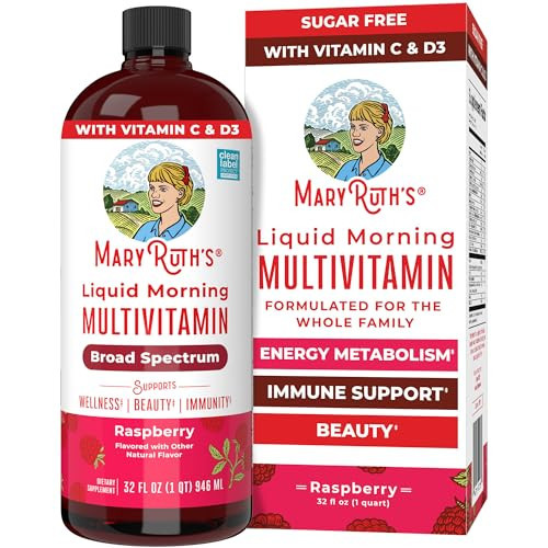 MARYRUTH'S Liquid Morning Multivitamin for Women, Men & Kids | Vitamin A C D E B6 B12 Biotin Zinc | Beauty | Vegan | Non-GMO | Gluten Free | 32 Servings | Amazon (US)