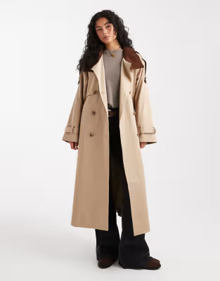 ASOS DESIGN hero longline trench coat in stone | ASOS (Global)