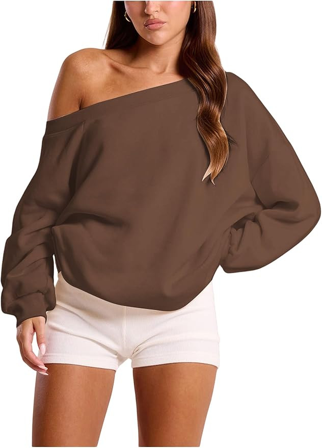 Women's Off The Shoulder Sweatshirt Long Sleeve Drop Shoulder Oversized Pullover Tops Fall Outfit... | Amazon (US)