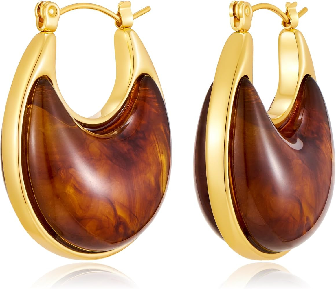 YUJIE Chunky Resin Hoop Earrings for Women Trendy Acrylic Statement Earring, Vintage Gold Mixed Metal Colorful Summer Beach Jewelry Gift | Amazon (US)