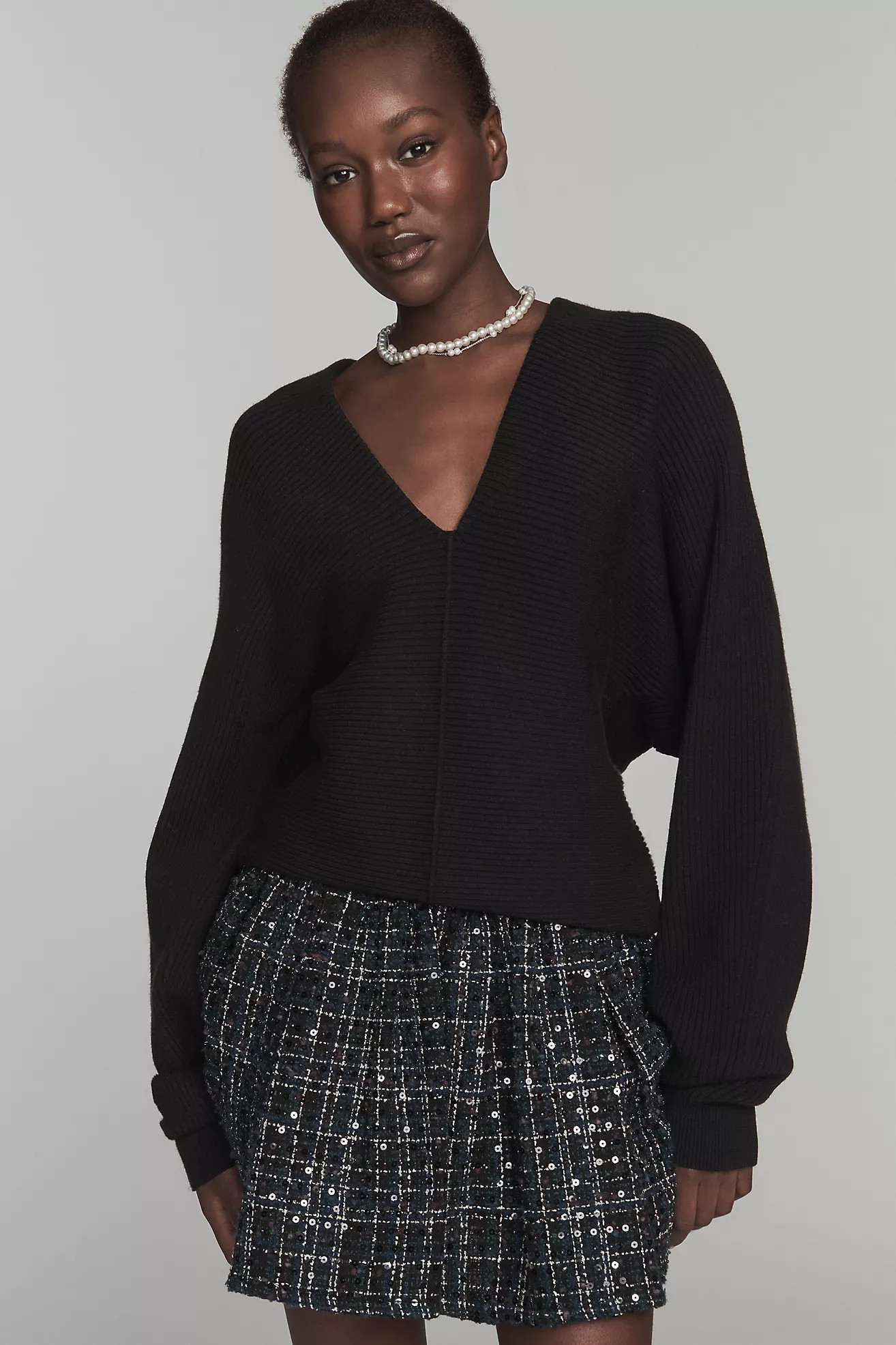 Maeve Plunge-Neck Seamed Sweater | Anthropologie (US)